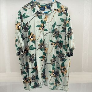 Puritan Mens Large Rayon Floral All Over Rayon Hawaiian Shirt Relax Comfort
